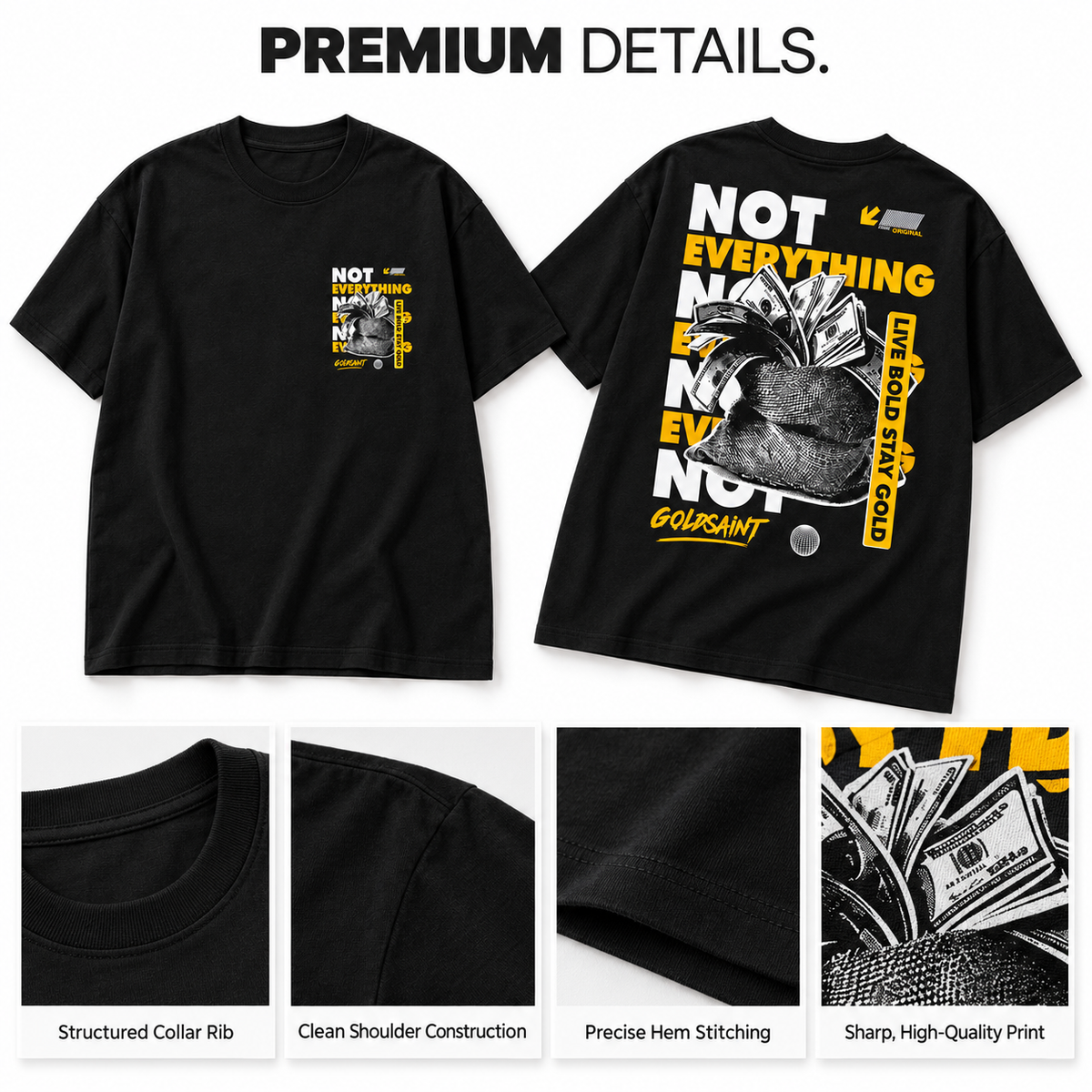 Goldsaint Relax Fit Graphic T-Shirt - Money is not Everything