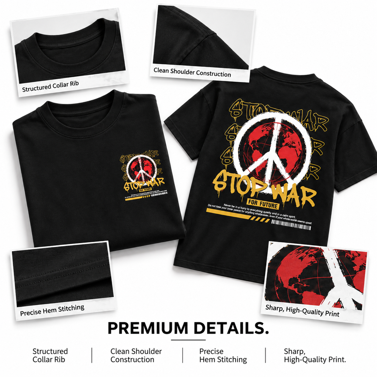 Goldsaint Relax Fit Graphic T-Shirt - Stop War