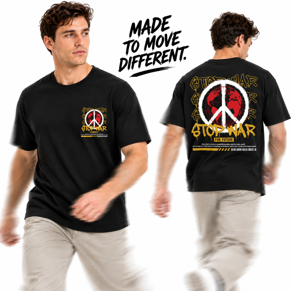 Goldsaint Relax Fit Graphic T-Shirt - Stop War