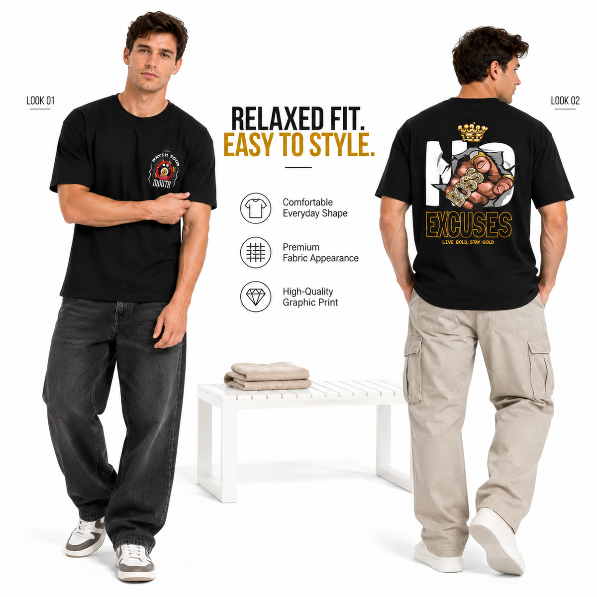 Goldsaint Relax Fit Graphic T-Shirt - No Excuses
