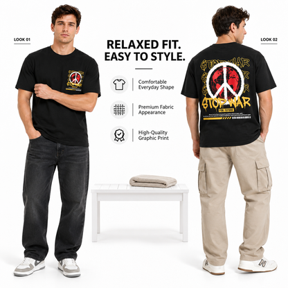 Goldsaint Relax Fit Graphic T-Shirt - Stop War