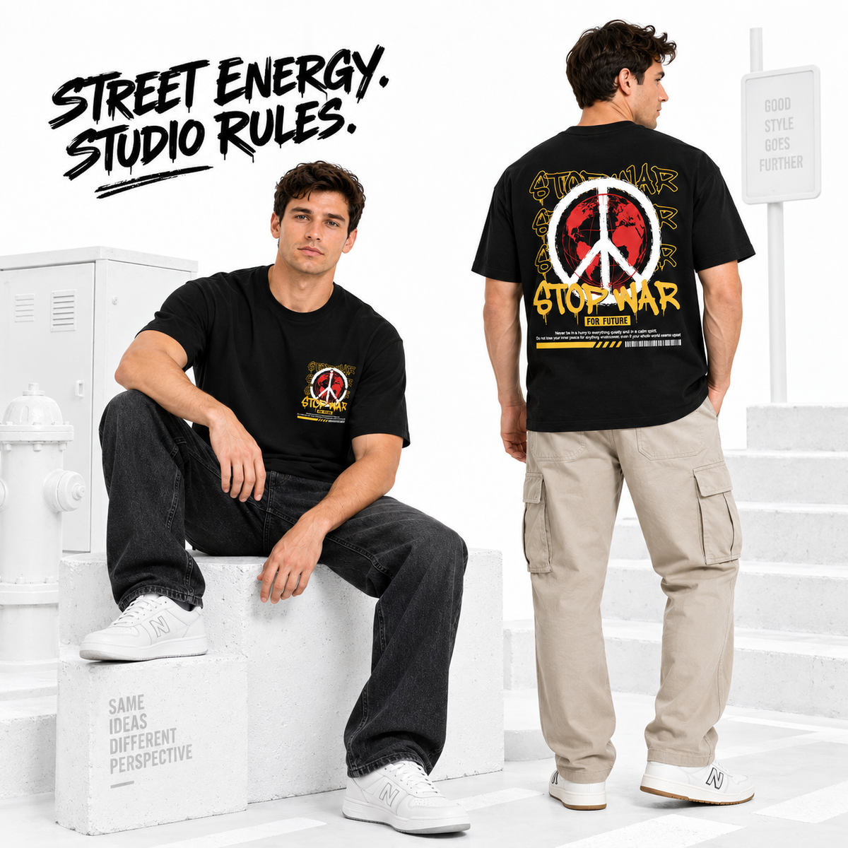 Goldsaint Relax Fit Graphic T-Shirt - Stop War