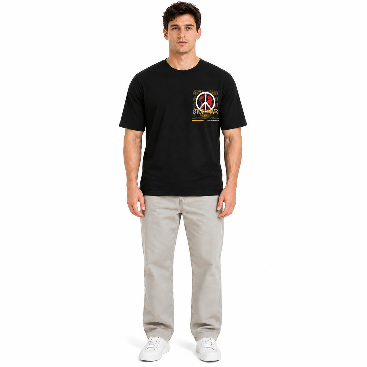 Goldsaint Relax Fit Graphic T-Shirt - Stop War